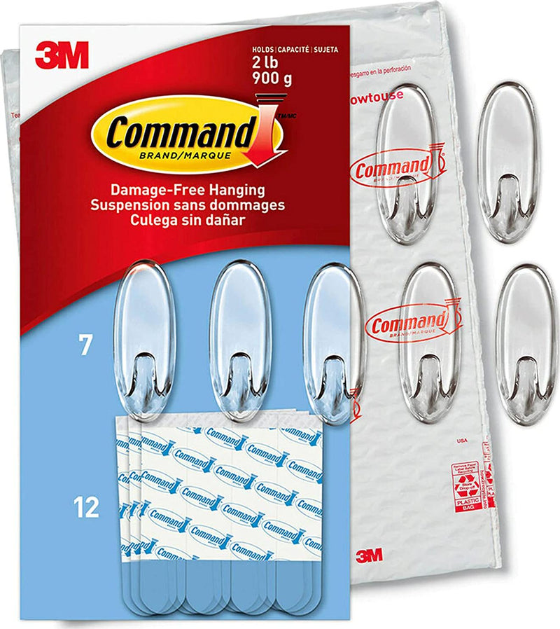 Command Clear Medium Hooks, 7 Hooks, 12 Strips - Easy to Open Packagin