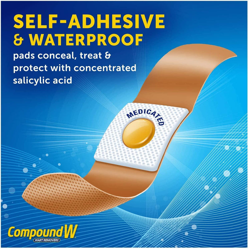 Compound W Wart Remover One Step Pads - Maximum Strength - Waterproof, Medicated, Self-Adhesive Pads Conceal and Protect Common and Plantar Warts While Treating them with Salicylic Acid - 14 Count