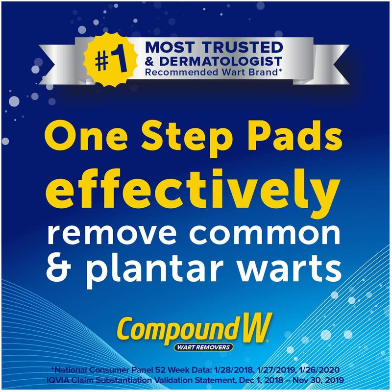 Compound W Wart Remover One Step Pads - Maximum Strength - Waterproof, Medicated, Self-Adhesive Pads Conceal and Protect Common and Plantar Warts While Treating them with Salicylic Acid - 14 Count