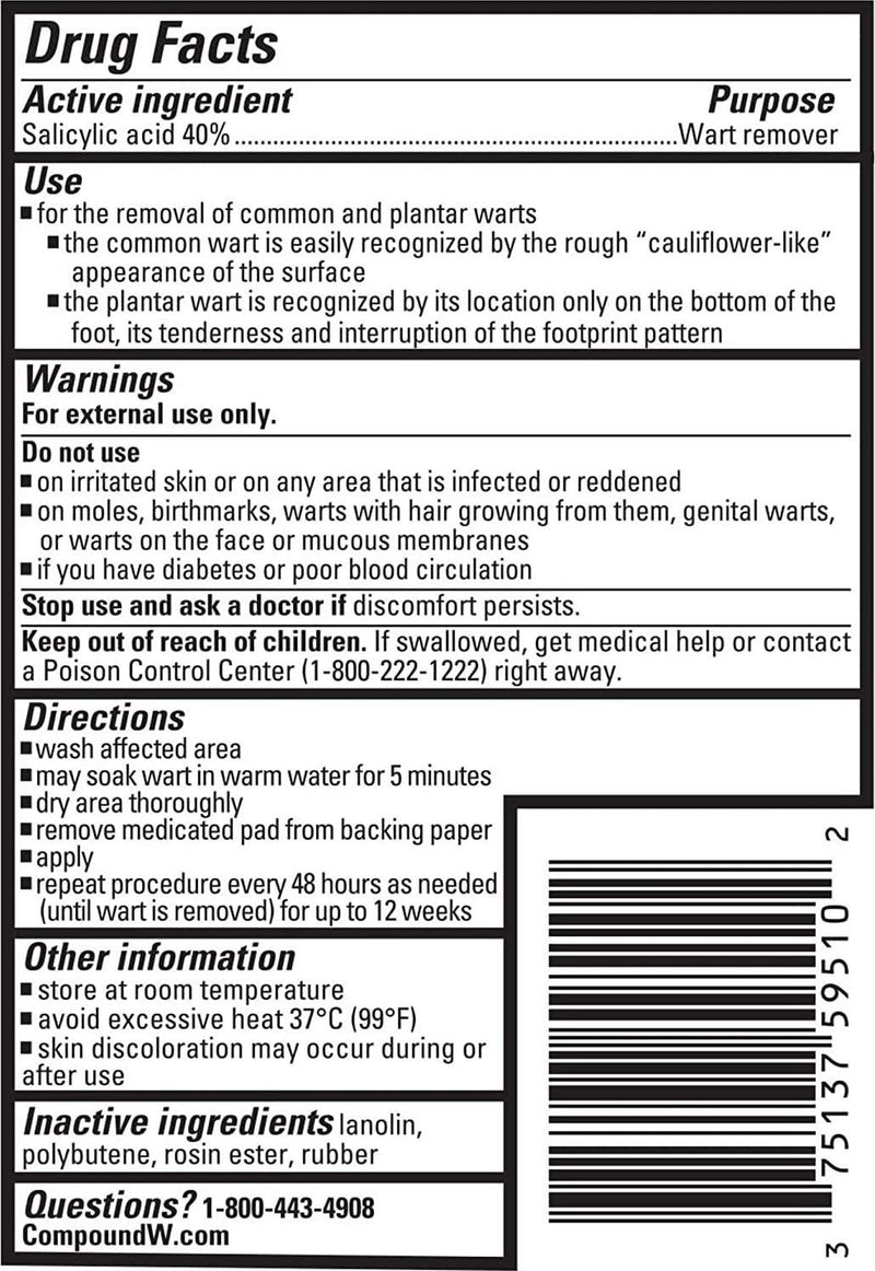 Compound W Wart Remover One Step Pads - Maximum Strength - Waterproof, Medicated, Self-Adhesive Pads Conceal and Protect Common and Plantar Warts While Treating them with Salicylic Acid - 14 Count