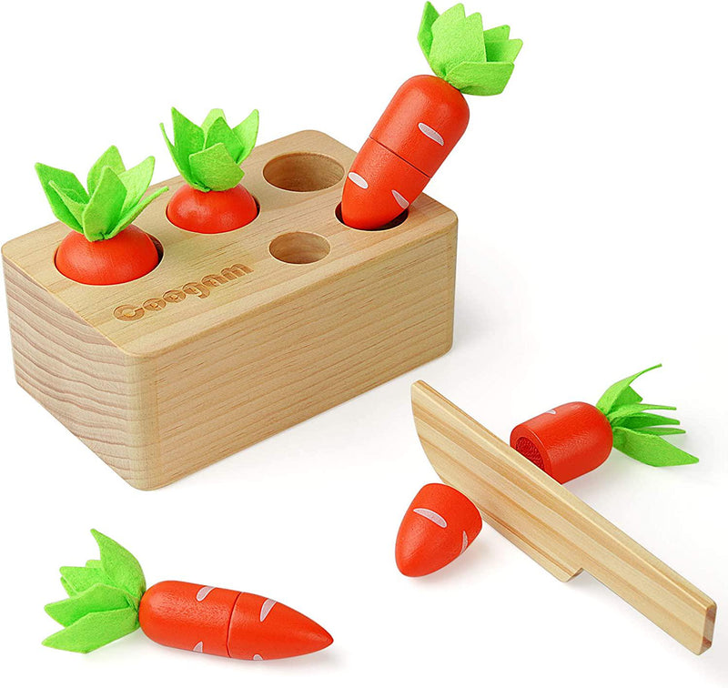 Coogam Wooden Carrot Sorting Toy, Montessori Color Shape Sorter Cuttin