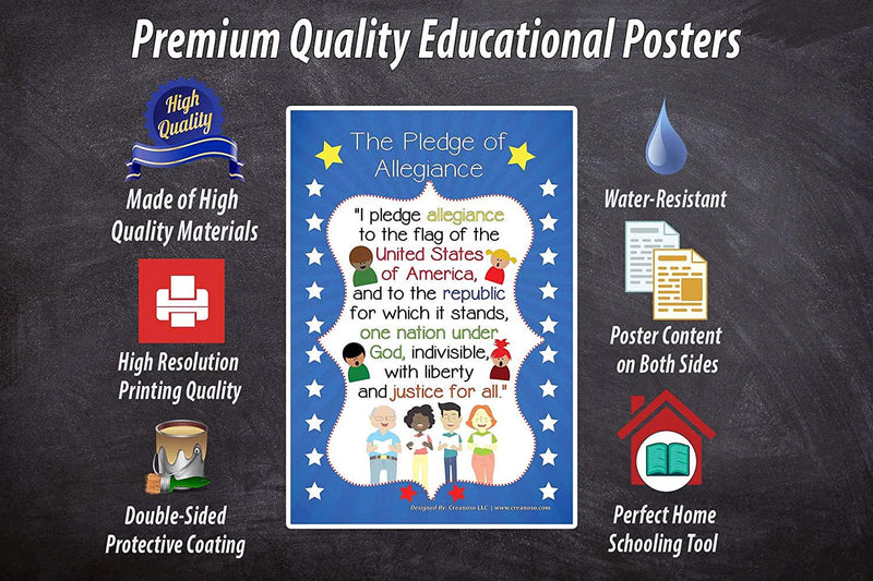 Creanoso Educational Subjects About USA Learning Posters (6-Pack) Design Gifts Ideas for Kids Boys Girls Fun Activities Stocking Stuffers Teaching Set DIY Supplementary Home Schooling Aid