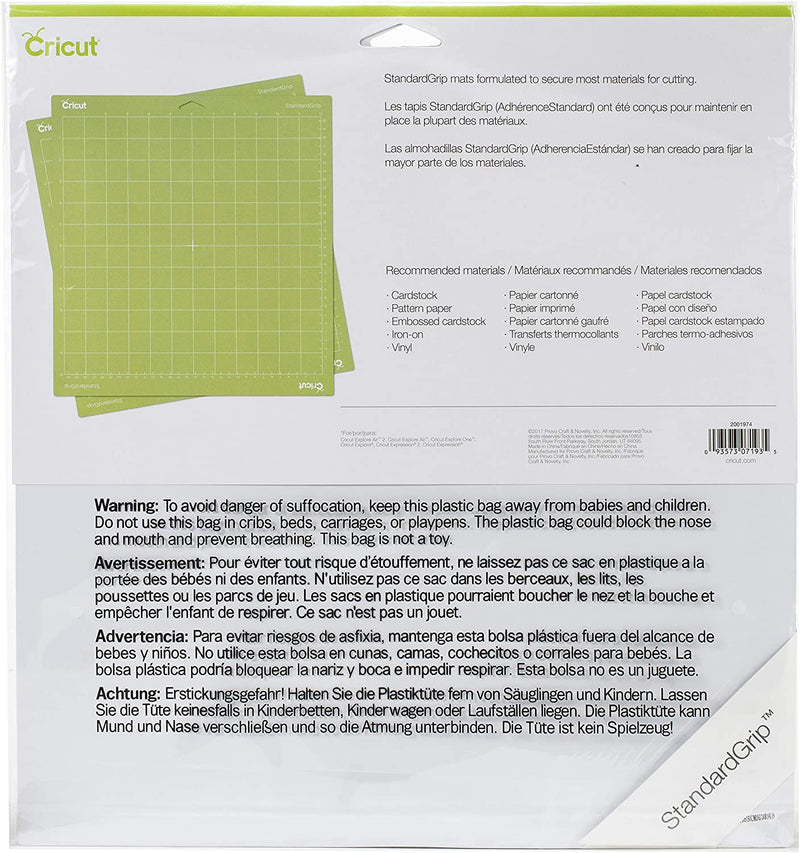 Cricut 2001974 Adhesive Cutting Mat, Standard Grip, 12 x 12-Inch, Pack of 2