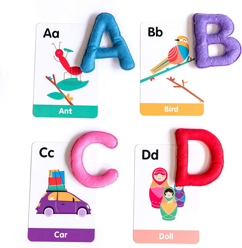 Curious Columbus Felt Alphabet and Flashcards. Set of 26 Handcrafted Uppercase Letters with Matching ABC Flash Cards. Teach How to Read, Learn to Spell and Practice Phonics