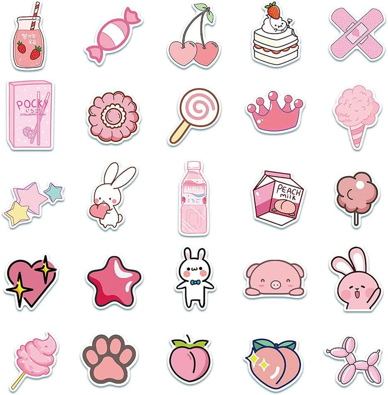 Cute Pink Stickers for Teen Girl,50 PCS Trendy Aesthetic Graffiti Vinyl Waterproof Decals for Water Bottles Computer Bicycle Skateboard Luggage Phone Pad Laptop Kids Teens Stickers Pack