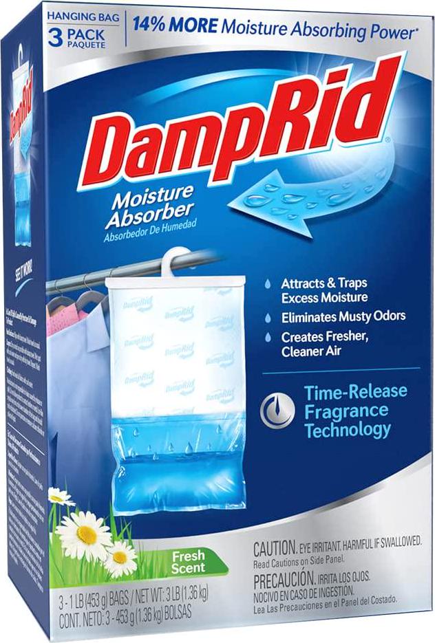 DAMPRID Fresh Scent Hanging Moisture Absorber, 16 oz., 3 Pack - Eliminates Musty Odors for Fresher, 14% More Moisture Absorbing Power*, Blue, Medium (FG86FSSBAM)