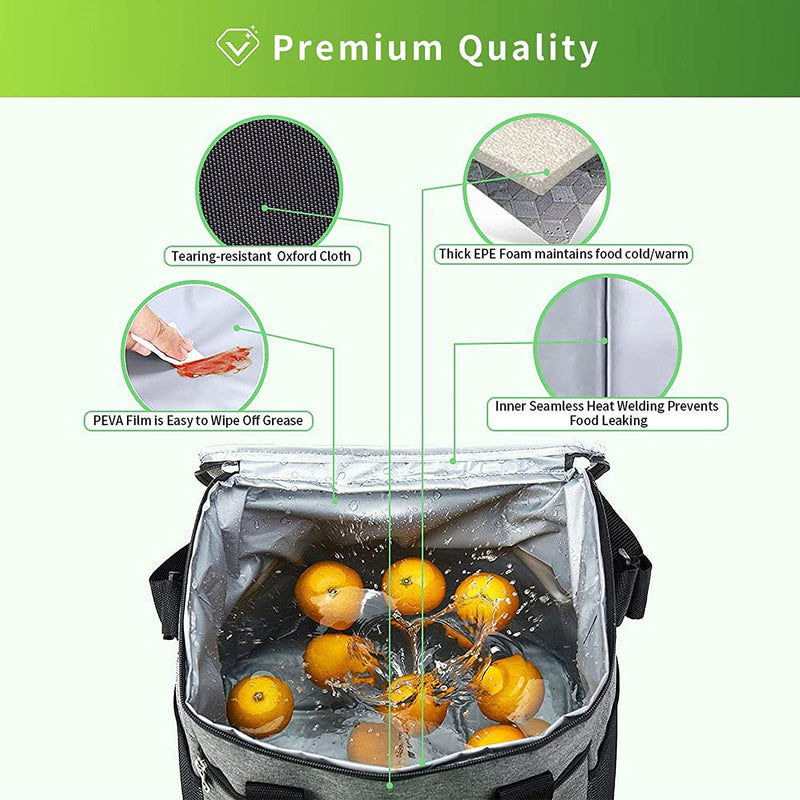 DAWNTREES Insulated Lunch Bag , Lunch Box Foldable Large Cooler Tote Bag for ,Men,Women,Kid, Leak Proof Double Deck Reusable Lunch Pail for Office/School/Picnic Beach,Office Work