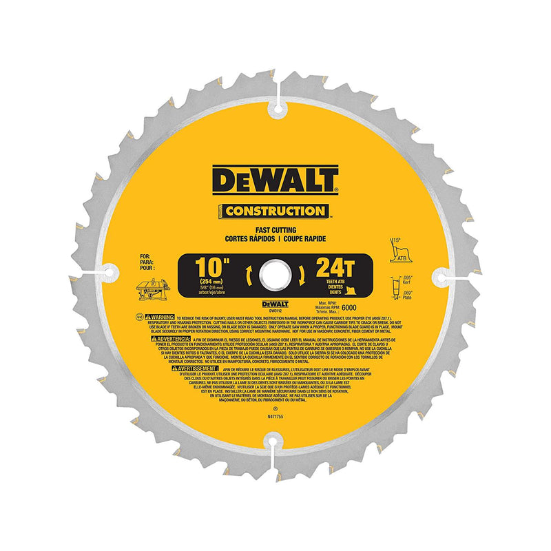 DEWALT 10-Inch Miter/Table Saw Blade, ATB, Thin Kerf, 5/8-Inch Arbor, 24-Tooth (DW3112)