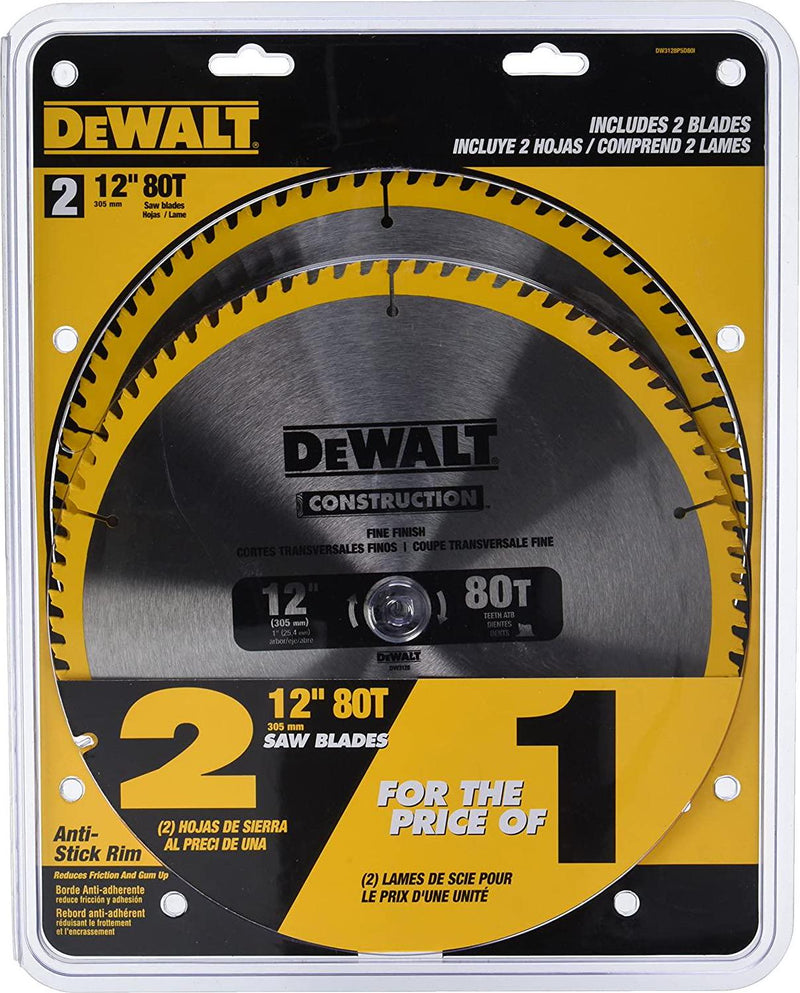 DEWALT 12-Inch Miter Saw Blade, 80-Tooth, 2-Pack (DW3128P5D80I), Yellow