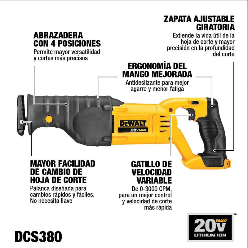 DEWALT 20V MAX* Reciprocating Saw, Tool Only (DCS380B)