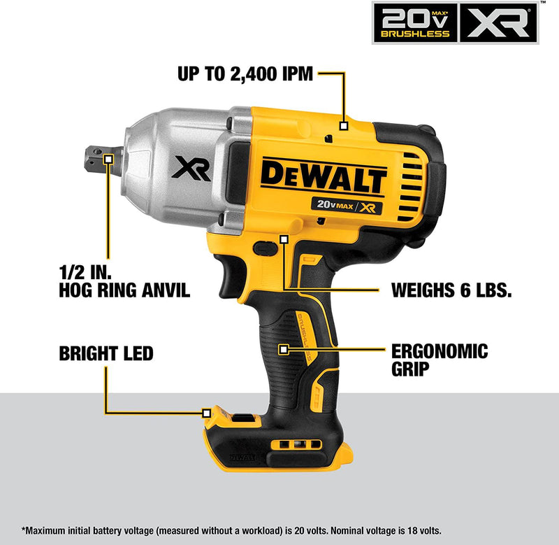 DEWALT 20V MAX XR Brushless High Torque 1/2 Impact Wrench with Detent Anvil, Cordless, Tool Only (DCF899B)
