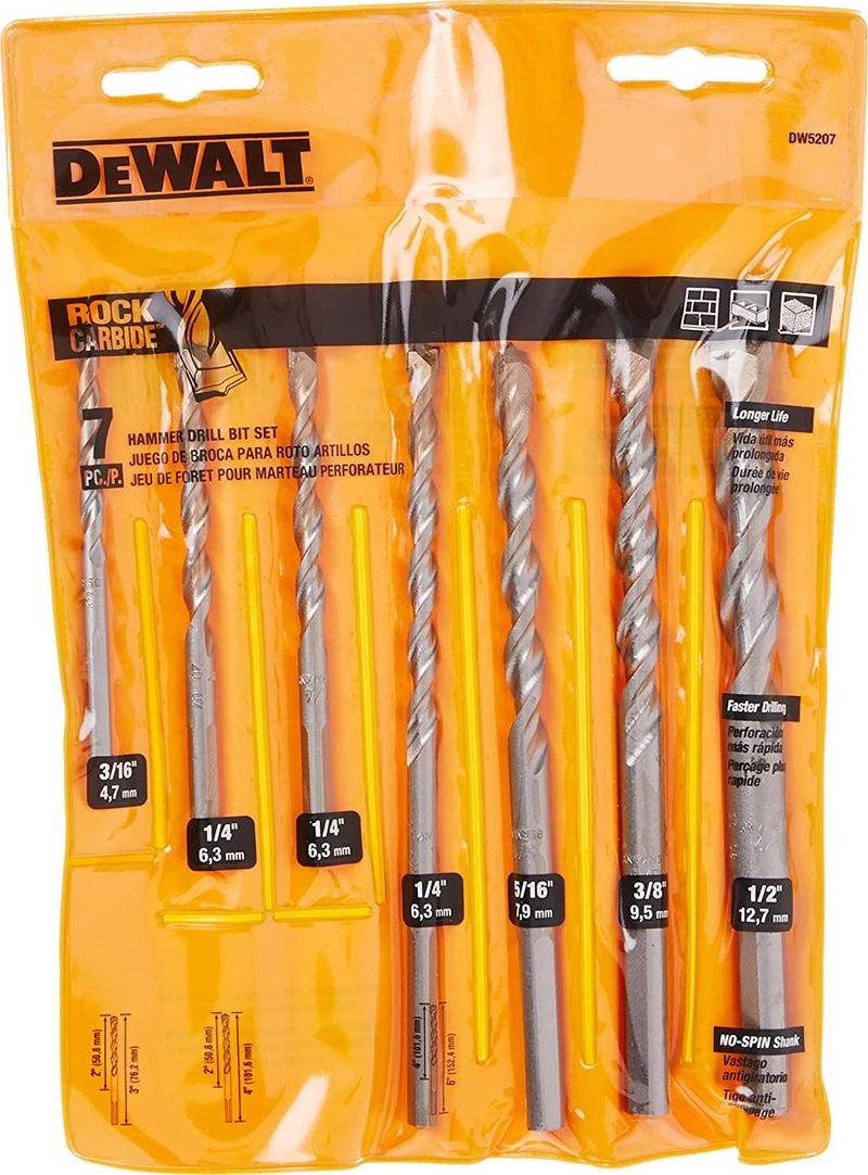 DEWALT DW5207 7-Piece Premium Percussion Masonry Drill Bit Set