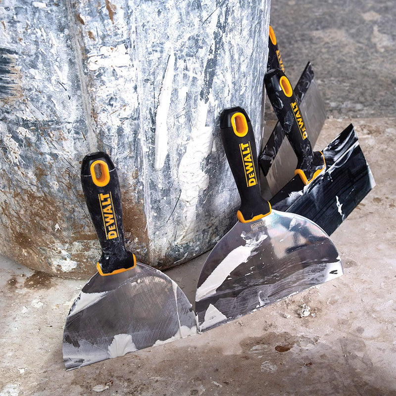 DEWALT Stainless Steel Taping Knife and Mud Pan Set + FREE BONUS 6 Soft Grip Putty Knife | 8/10/12-Inch Blades | Soft Grip Handles | DXTT-3-174