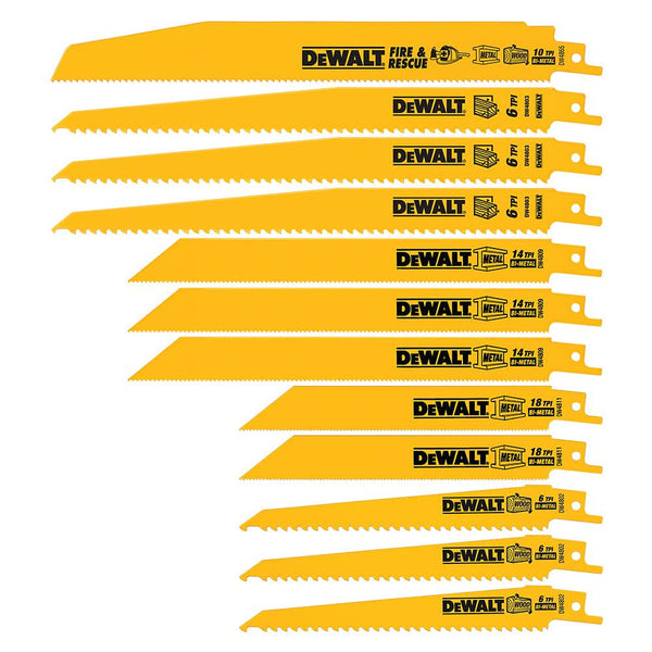 DEWALT Wood Metal Rescue Reciprocating Saw Blade 12-Pieces Set With Case, Multicolor, Pack of 1