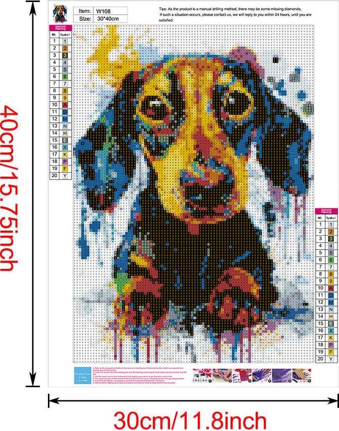 Dachshund 5D Diamond Painting Kit Full Drill Crystal Rhinestone Cross Stitch Embroidery Arts Craft Picture Supplies for Home Wall Decor 12 X 16 Inch