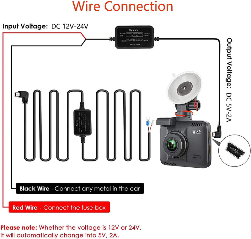 Dash Cam Fuse Tap Kit Dashboard Camera Car Charger Cable Kit 12V- 24V