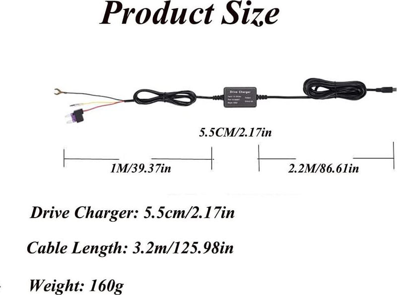 Dash Cam Hardwire Kit, Mini USB Hard Wire Kit Fuse for Dashcam, 12V-30