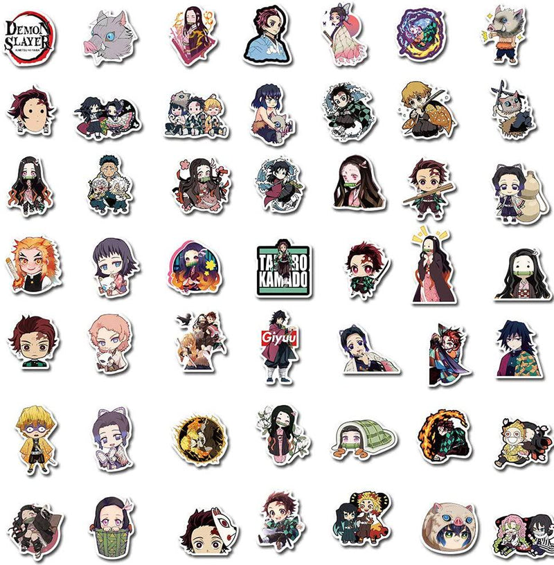 Demon Slayer:Kimetsu no Yaiba Anime Stickers,100 PCS Cartoon Anime Graffiti Vinyl Waterproof Decals for Water Bottles Computer Bicycle Skateboard Luggage Phone Pad Laptop Kids Teens Stickers Pack