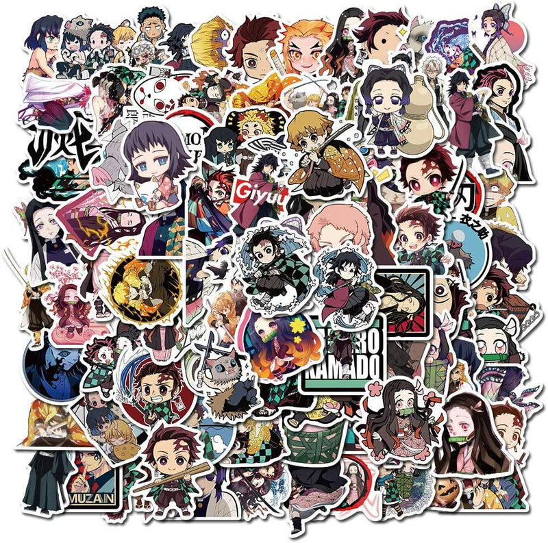 Demon Slayer:Kimetsu no Yaiba Anime Stickers,100 PCS Cartoon Anime Graffiti Vinyl Waterproof Decals for Water Bottles Computer Bicycle Skateboard Luggage Phone Pad Laptop Kids Teens Stickers Pack