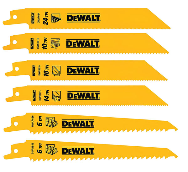 Dewalt DW4856 Wood and Metal Cutting Reciprocating Saw Blade Kit with Case, 6 Piece