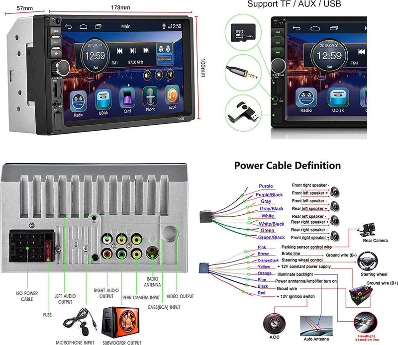 Double Din Car Stereo 7 Inch HD Touch Screen with Bluetooth Car Radio Backup Camera Support FM AUX in USB TF Input Car MP5 Player UNITOPSCI Car Multimedia Player Mirror Link Steering Wheel Control