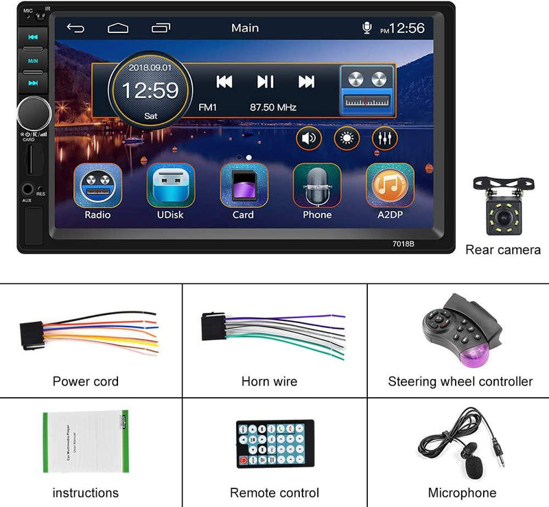 Double Din Car Stereo 7 Inch HD Touch Screen with Bluetooth Car Radio Backup Camera Support FM AUX in USB TF Input Car MP5 Player UNITOPSCI Car Multimedia Player Mirror Link Steering Wheel Control