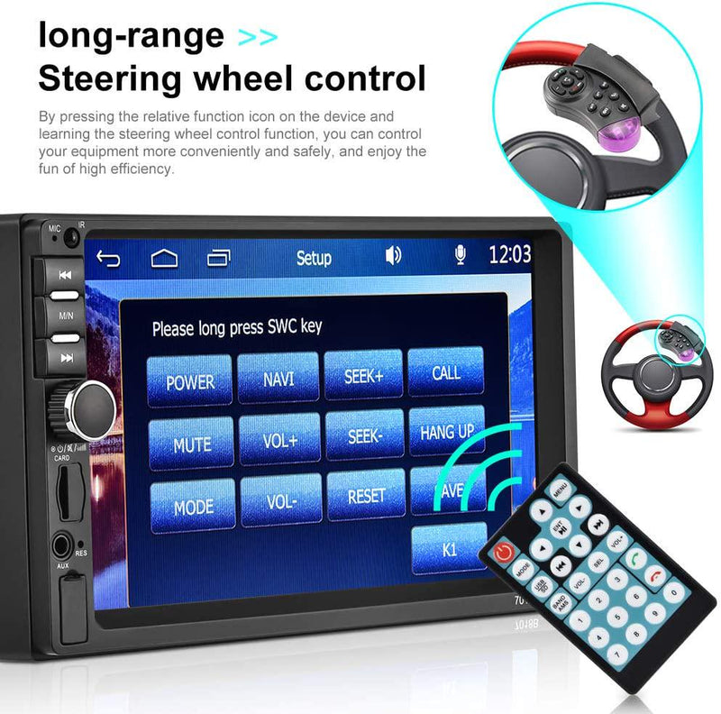 Double Din Car Stereo 7 Inch HD Touch Screen with Bluetooth Car Radio Backup Camera Support FM AUX in USB TF Input Car MP5 Player UNITOPSCI Car Multimedia Player Mirror Link Steering Wheel Control
