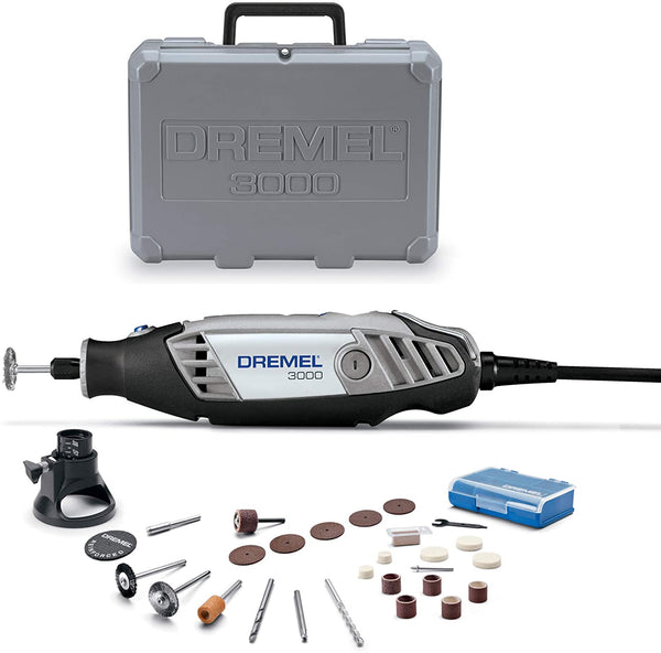 Dremel 3000 Rotary Tool 130W Multi Tool Kit (1 Attachment, 26 Accessories, Variable Speed 10,00033,000 RPM for Cutting, Carving, Sanding, Drilling, Polishing, Routing, Sharpening, Grinding)