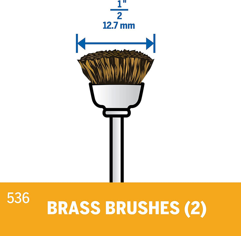 Dremel 536 Brass Brush Accessory Set, 2 Brushes (13 mm) for Cleaning Soft Metals Gold, Bronze or Copper