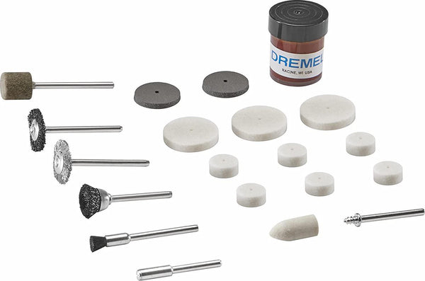 Dremel 726-01 Cleaning and Polishing Rotary Tool Accessory Kit with Storage Case, 20-Piece Set - Includes Buffing Wheels, Polishing Bits, and Compound