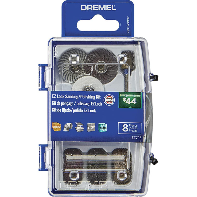 Dremel EZ726-01 EZ Lock Sanding and Polishing Rotary Accessories Kit, 8-Piece Assorted Set - Ideal for for Light Sanding, Detail Cleaning, or Polishing Materials