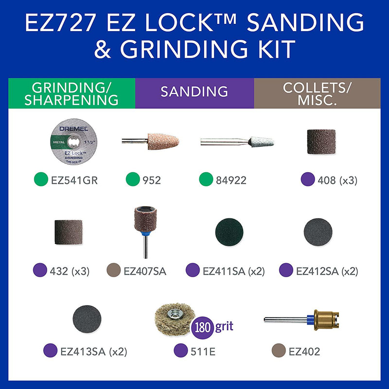 Dremel EZ727-01 EZ Lock Sanding and Grinding Rotary Tool Accessories Kit, 18-Piece Assorted Set - Perfect for Detail Sanding and Sharpening