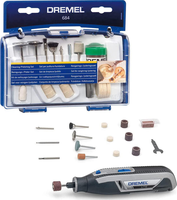 Dremel Lite 7760 Cordless Rotary Tool Li-Ion 3.6 V Multi Tool Kit and Dremel 684 20Piece Cleaning and Polishing Kit Accessory Set with 2 Mandrels and Polishing Paste for Rotary Multi Tool