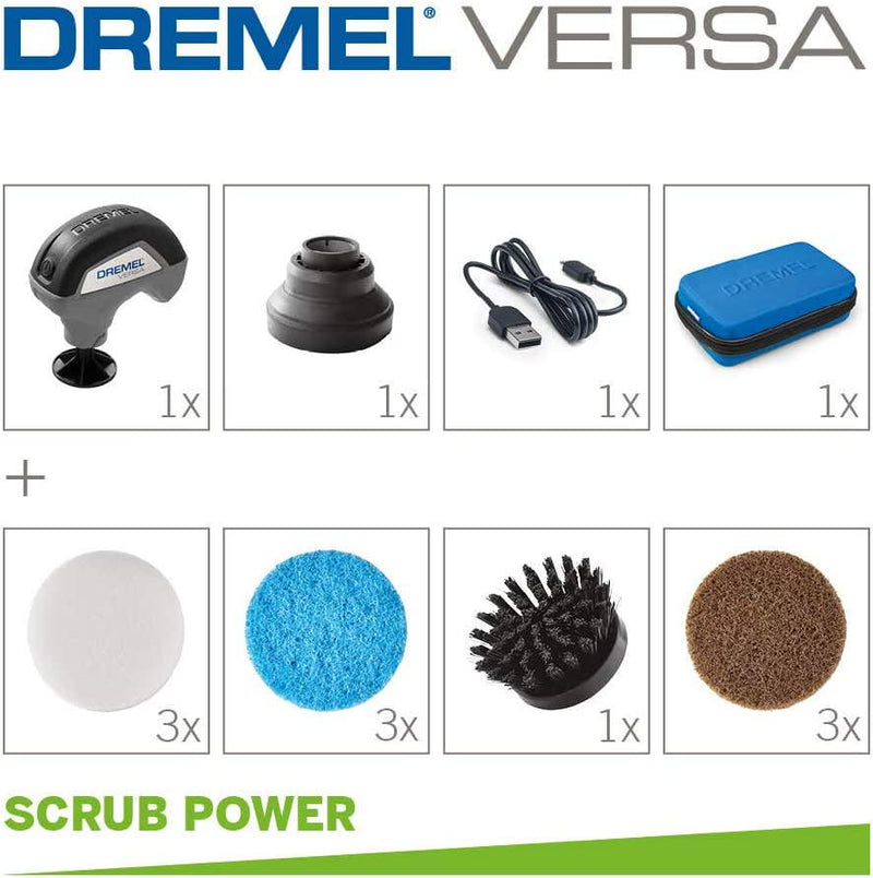 Dremel Versa PC10 High-Speed Power Cleaner Kit, Cordless Cleaning Tool/Spin Scrubber with 9 Multi-Purpose Cleaning Pads, Bristle Brush and Splash Guard for Faster, Easier Cleaning and Scrubbing
