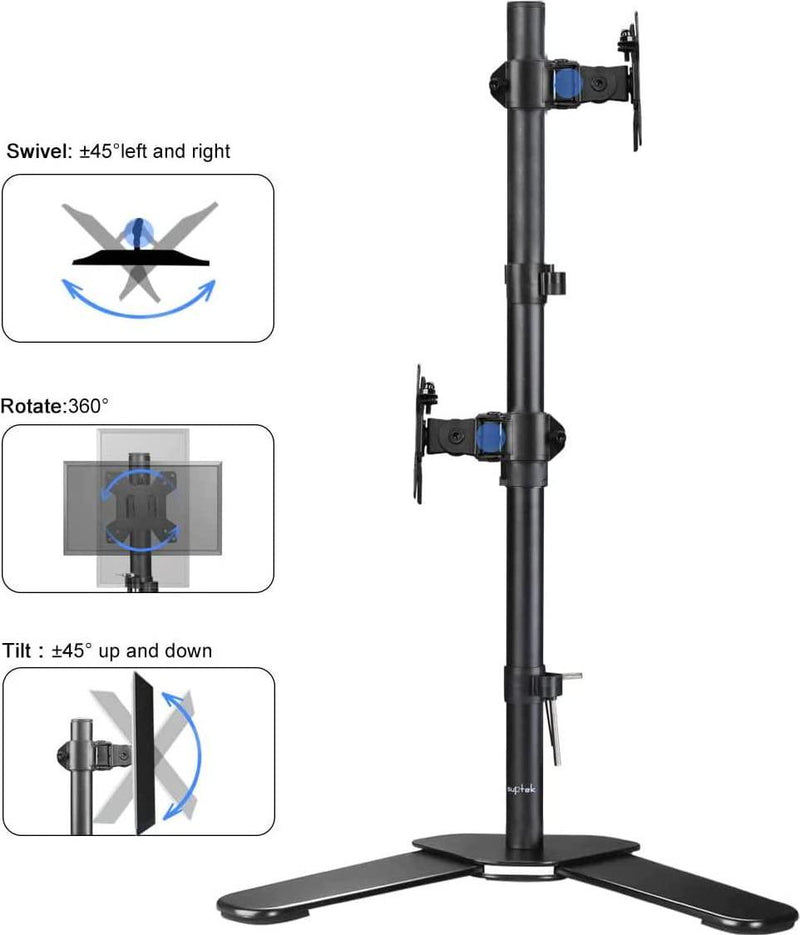 Dual Monitor Mount, Vertical Monitor Stand for 2 13-27 inch Monitors(80cm Tall Pole) Monitor Stands for Desks Free-Standing, Double Monitor Stands for Desks, Dual Monitor Riser Screen Mount ML6802