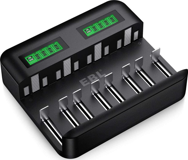 EBL Battery Charger, 8-Bay Individual Batteries Charger for AA AAA NiMH  NiCD Rechargeable Batteries with AC Plug Cable