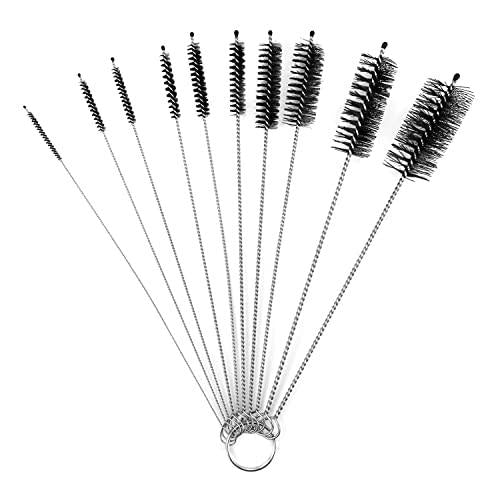 EKIND Cleaning Brushes 8 Inch Nylon Tube Brushes Set with Protective Design ( Each 10 Different Size, Black)