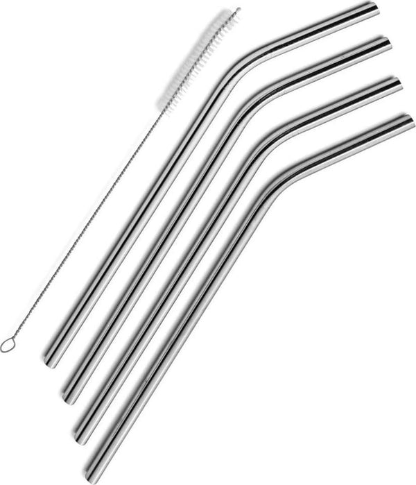 EKIND Stainless Steel Reusable Bent Drinking Straws and Cleaning Brush Set (Set of 4)