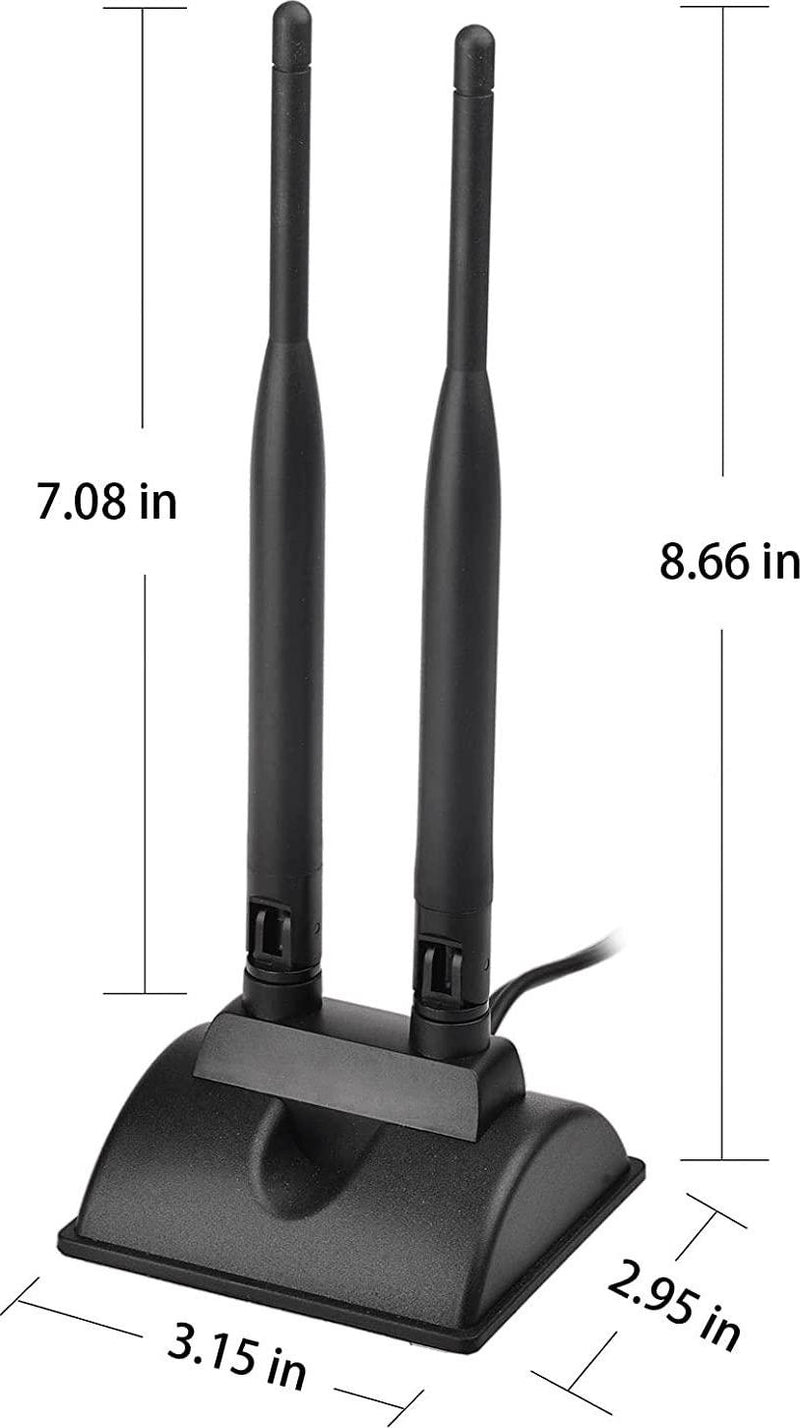Eightwood Dual WiFi Antenna with RP-SMA Male Connector, 2.4GHz 5GHz Dual Band Antenna Magnetic Base for PCIe WiFi Network Card USB WiFi Adapter Wireless Router