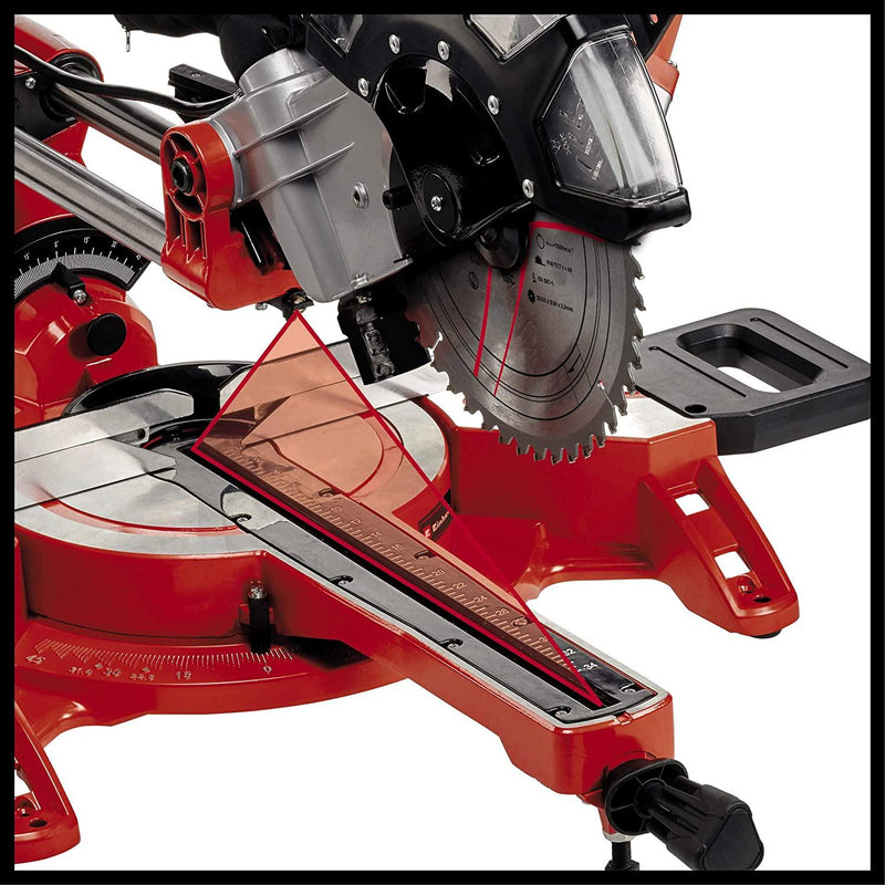 Einhell 4300395 Dual Drag, Crosscut and Miter Saw TC-SM 2534/1 (Maximum 2350 W, Integrated Drag Function, Saw Head Tilts to Left/Right, Laser, Include Carbide-Tipped Precision Saw Blade)