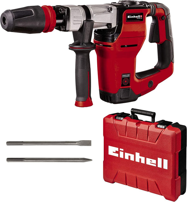 Einhell SDS Max Demolition Hammer TE-DH 12 | 240V, 1050W Concrete Breaker Pneumatic Drill | 12 Joule Single Impact Force Jack Hammer, Vibration-Cushioned Handle, Includes Pointed and Flat Chisel