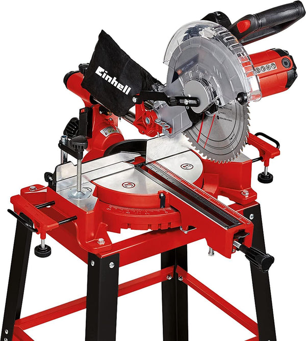 Einhell TC-SM 2531/2 U Sliding Mitre Saw With Base Frame | Circular Saw With Stand, 310mm Drag Crosscut, Laser, Dust Extraction, 45° Mitre, +/-45° Bevel | With 48T Blade For Cutting Wood, Plastic