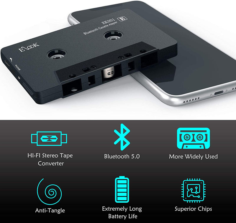 Elook Car Audio Receiver, Bluetooth Cassette Receiver Tape Aux Adapter