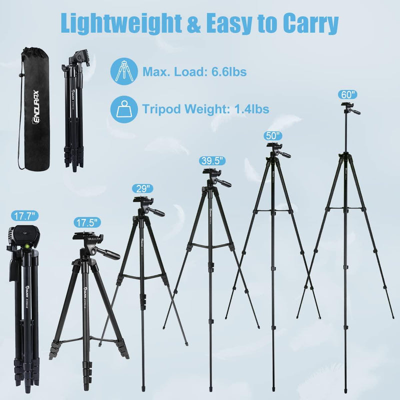 Endurax Camera Tripod 152cm (60 Inch) for Canon Nikon, Lightweight Phone Tripod with Remote Shutter, Universal Holder, Carry Bag