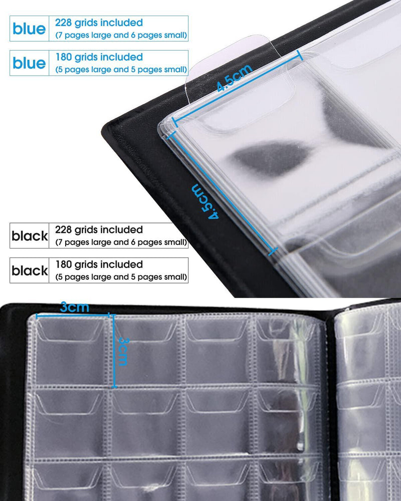 FOHOA 180/228 Pockets Coin Book Collections Holder, Coin Storage Album for Collectors, Coin Display Case (228 Grids, Blue)