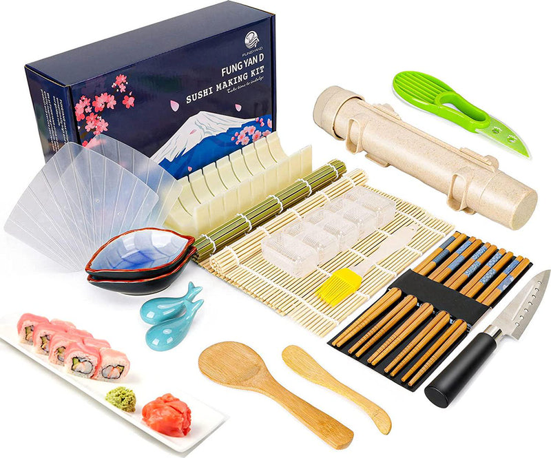 Sushi Making Kit Bazooka Maker Bamboo Sushi Mat Chopsticks Sauce Dishes 29  pcs