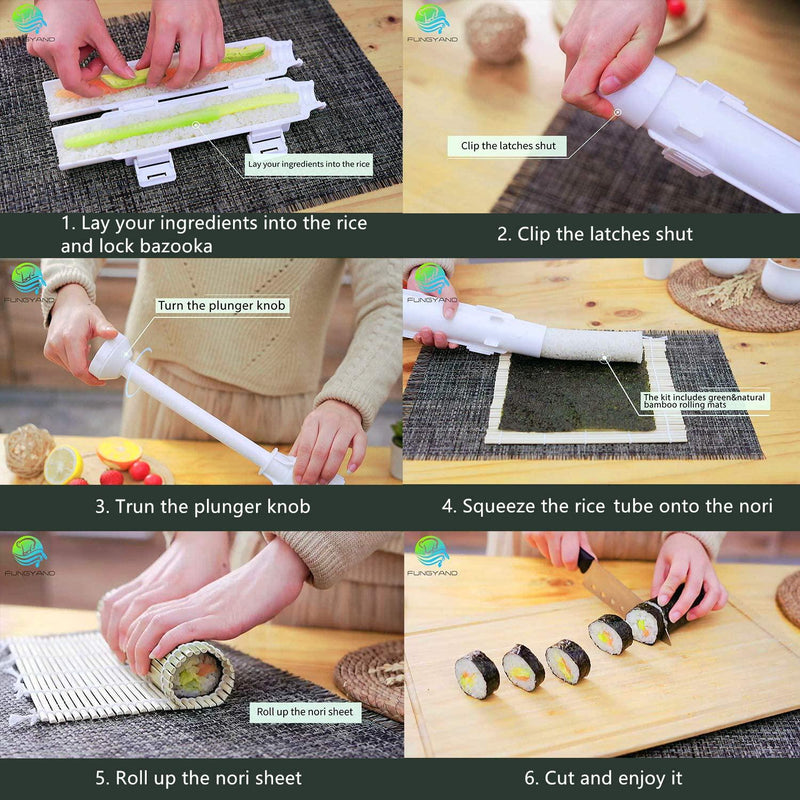 FUNGYAND Sushi Making Kit, 27 Pcs Pro Sushi Kit Includes Bazooka