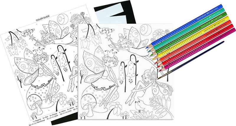 Faber-Castell 14548 Young Artist Paint by Number Kit Fairy Garden, Kids Watercolor Art Kit, 9 inches