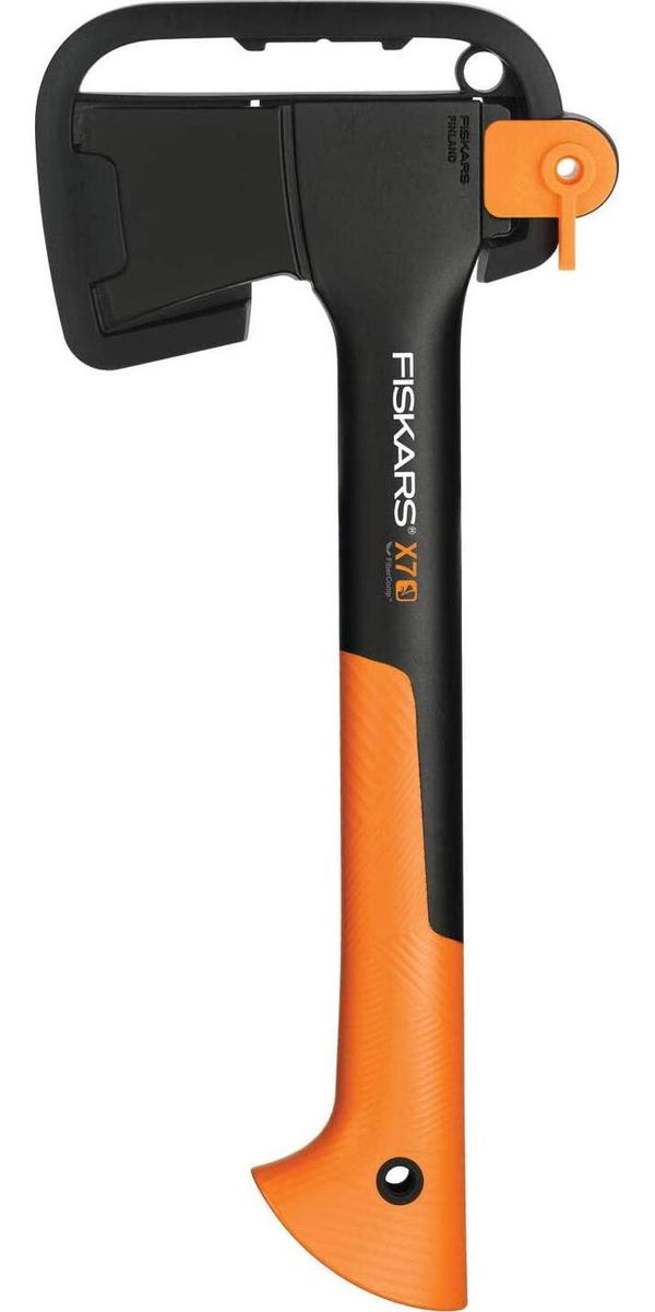 Fiskars Chopping Axe XS X7, Includes Storage and Carrying Case, Length: 35.5 cm, Non-Stick Coating, High Steel Blade/Fibreglass Handle, Black/Orange, 1015618