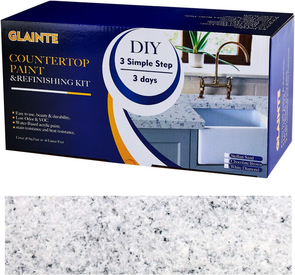 GLAINTE Granite Countertop Paint Kit - White Diamond Counter Top Refinishing Kit for Kitchen Bathroom
